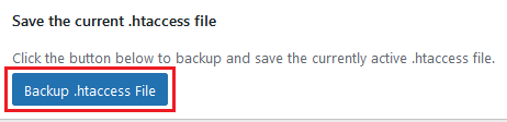 backup htaccess file button